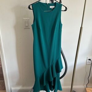 Calvin Klein Asymmetrical Dress in Teal